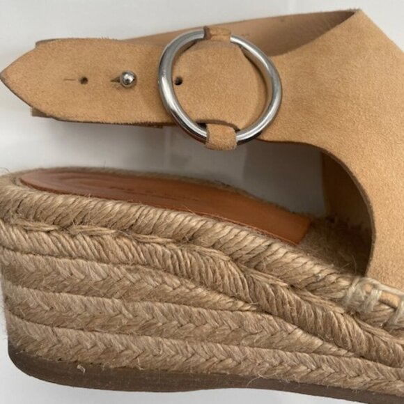 RAG & BONE Calla Dune Tan Suede Buckle Wedge Sandals Sz 37 / US 7-7.5 - Picture 16 of 16